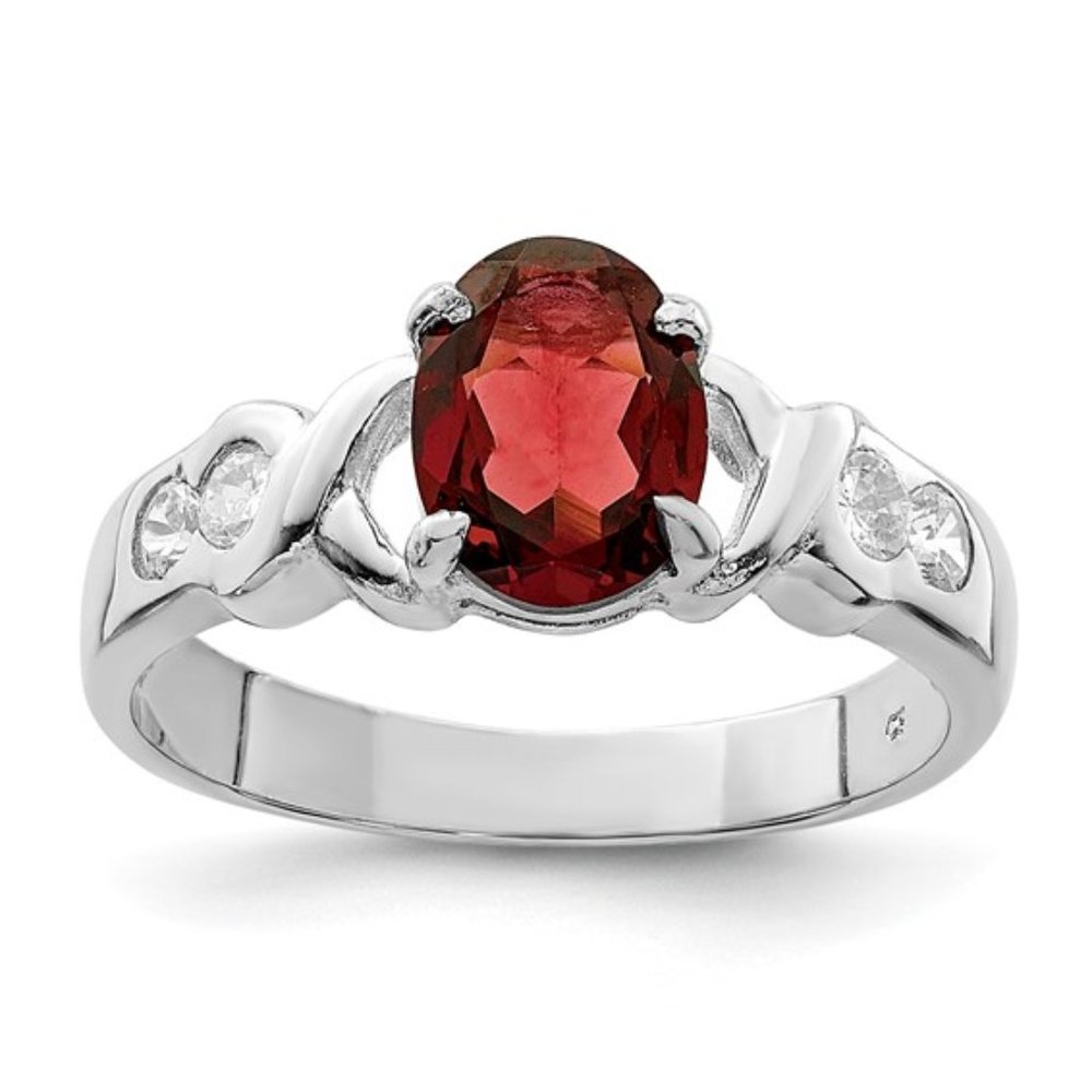 Sterling Silver Rhodium-plated Garnet and CZ Ring